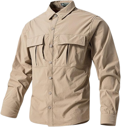 Mens Long Sleeve Cargo Shirts Fashion Quick Dry Button up